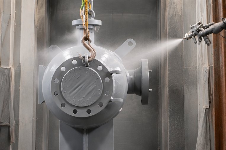 Verniciatura a spruzzo di un serbatoio in cabina COMMI