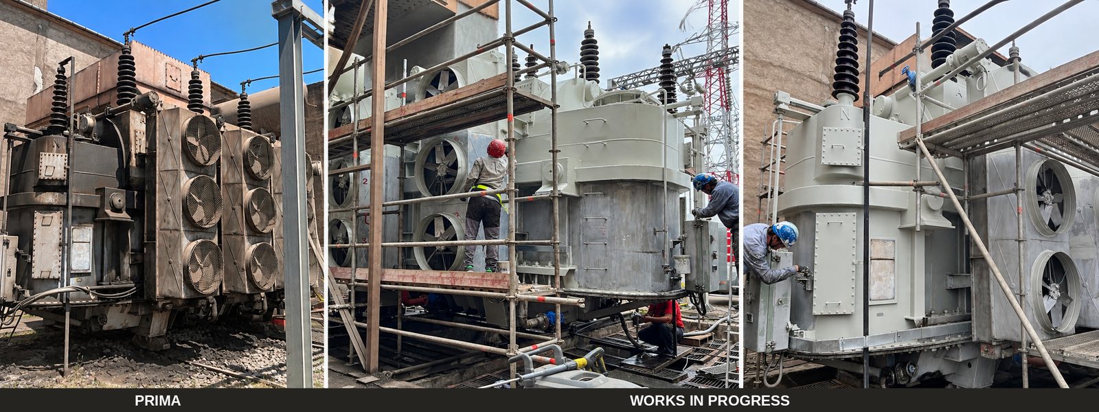Power transformer on site before and during surface restoration by COMMI